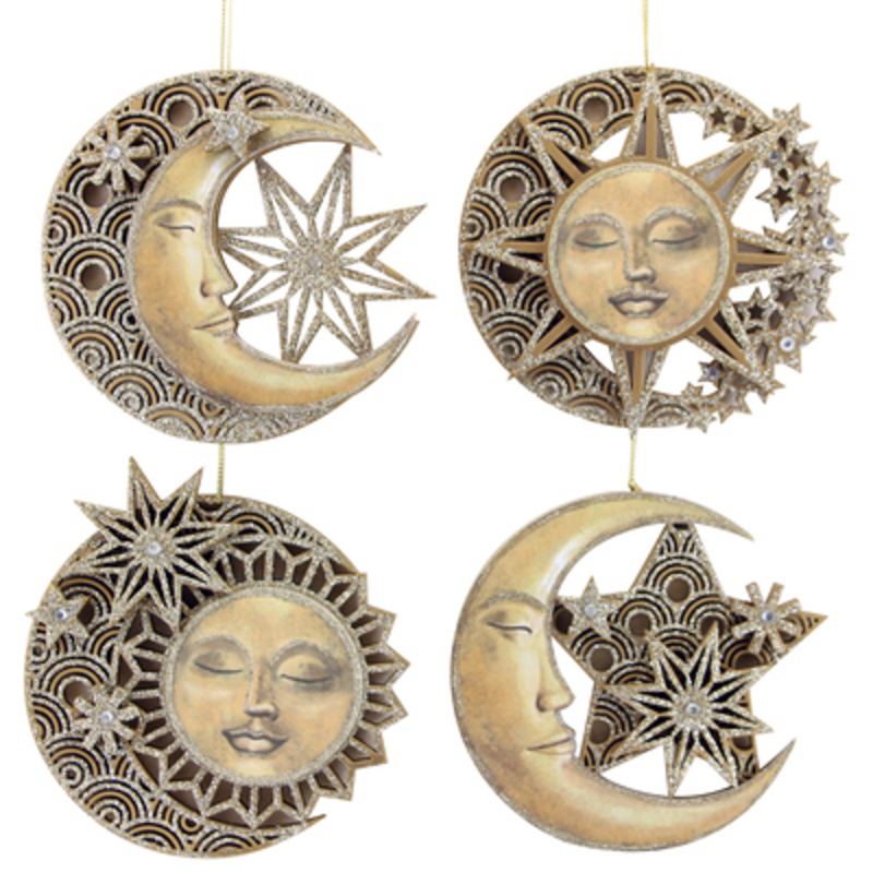 Choice Of 4 Fretwork Wooden Sun Moon Stars Hanging Decoration